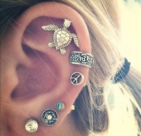 ucho, biżuteria, biżuteria na ucho, kolczyk na ucho, kolczyk żółw, blondynka, diament 