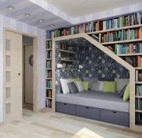 książki, łóżko, architektura, spanie