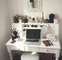 biurko, laptop, piękne, lusterko, stylowe
