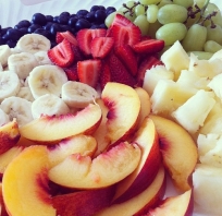 jedzenie, witaminy, owoce, banan, truskawka, winogrona