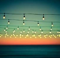 lampki, plaża, romantycznie, zdjęcie, fotografia