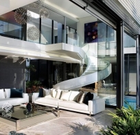 architektura, wnętrza, futurystyczne, nowoczesne, schody, salon, jasne