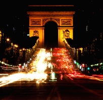 francja, łuk triumfalny, paryż, światła, miasto, nocą, stolica