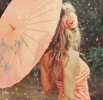 deszcz, letni, kobieta, dziewczyna, parasol, piękno, zdjęcie