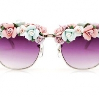 okulary, tęczowe, kwiaty, kobieta