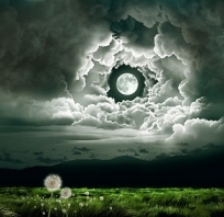Chmury, Ciemny, marzycielski, Fantasy, Pole, Full Moon