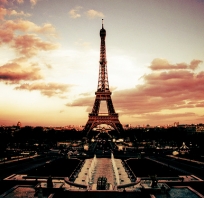 paryż, widok, wieża, fotografia, zachód, piękny, chmury