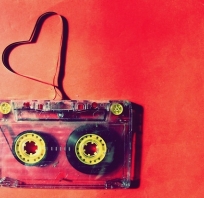taśma, kaseta, serce, kolory, czerwień, art, pop, music, muzyka, love