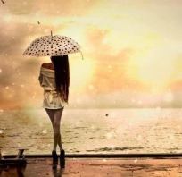 kobieta, parasol, widok, morze, jezioro, piękna, styl