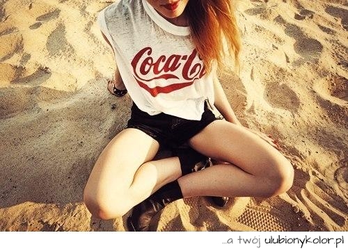 plaża, cola, coca-cola, światło, dziewczyna, lato, modelka