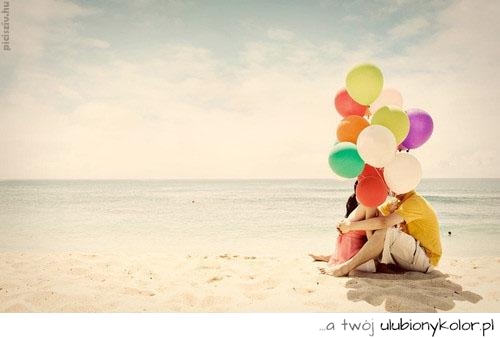 balony, chłopak, dziewczyna, romantyczne, plaża