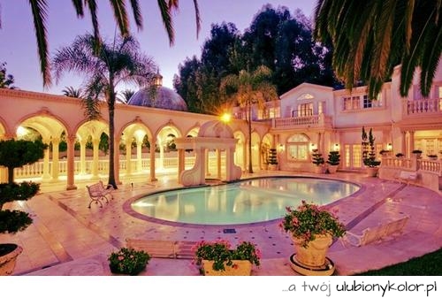 basen, dom, architektura, piękny, kolorowy, palmy