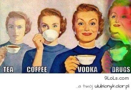 śmieszne, kawa, wódka, kobieta, narkotyki