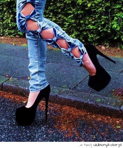 czarne, szpilki, high, heels, kokardki, jeansy, top