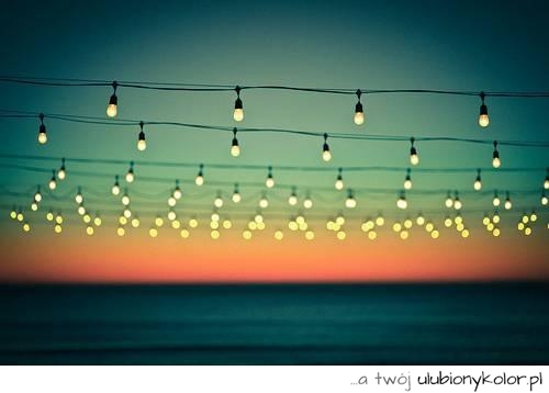 lampki, plaża, romantycznie, zdjęcie, fotografia