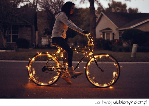 zdjęcie, fotografia, lampki, rower, pomysłowe, love