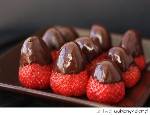 truskawki, czekolada, smaczne, zdjęcie
