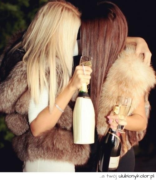 impreza, dziewczyny, les, szampan, zabawa, piękne, futrzaki