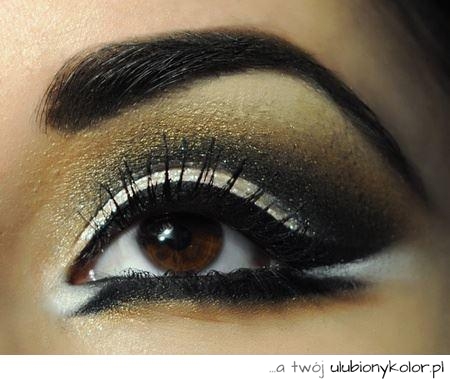 makeup, makijaż, oczy, kreski, czerń, biel, brązowe, oko, henna