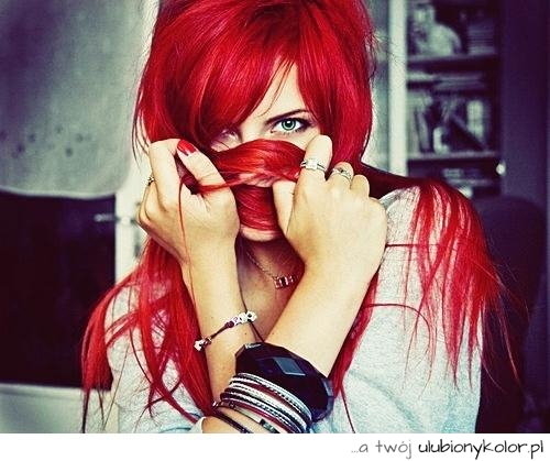 włosy, kolorowe, kolor, czerwony, dziewczyna, sexy, siedzi,