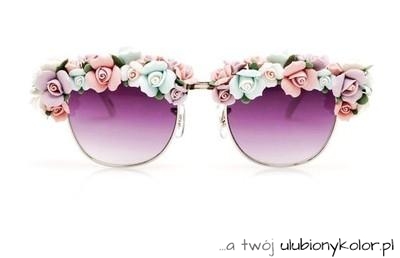 okulary, tęczowe, kwiaty, kobieta
