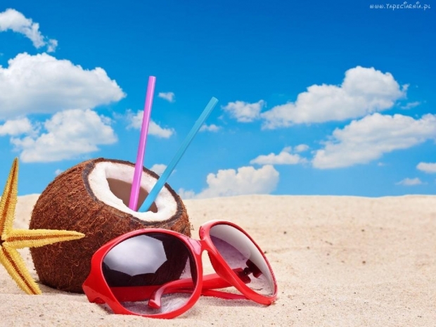 kokos , plaża , okulary , piękne , gwiazda , morze , lato