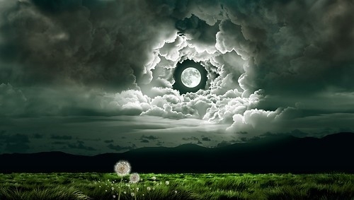 Chmury, Ciemny, marzycielski, Fantasy, Pole, Full Moon
