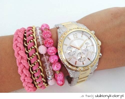 na rękę, zegarek, bransoletka, love, różowa