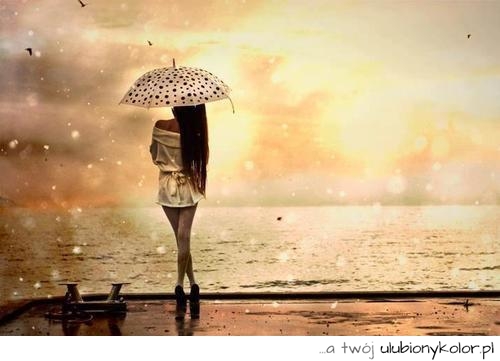 kobieta, parasol, widok, morze, jezioro, piękna, styl
