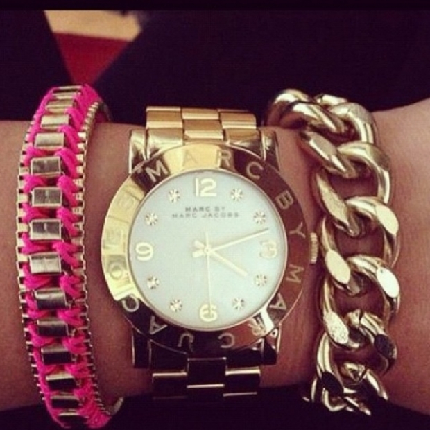 Zegarek, słodkie, różowe, bransoletki, moda